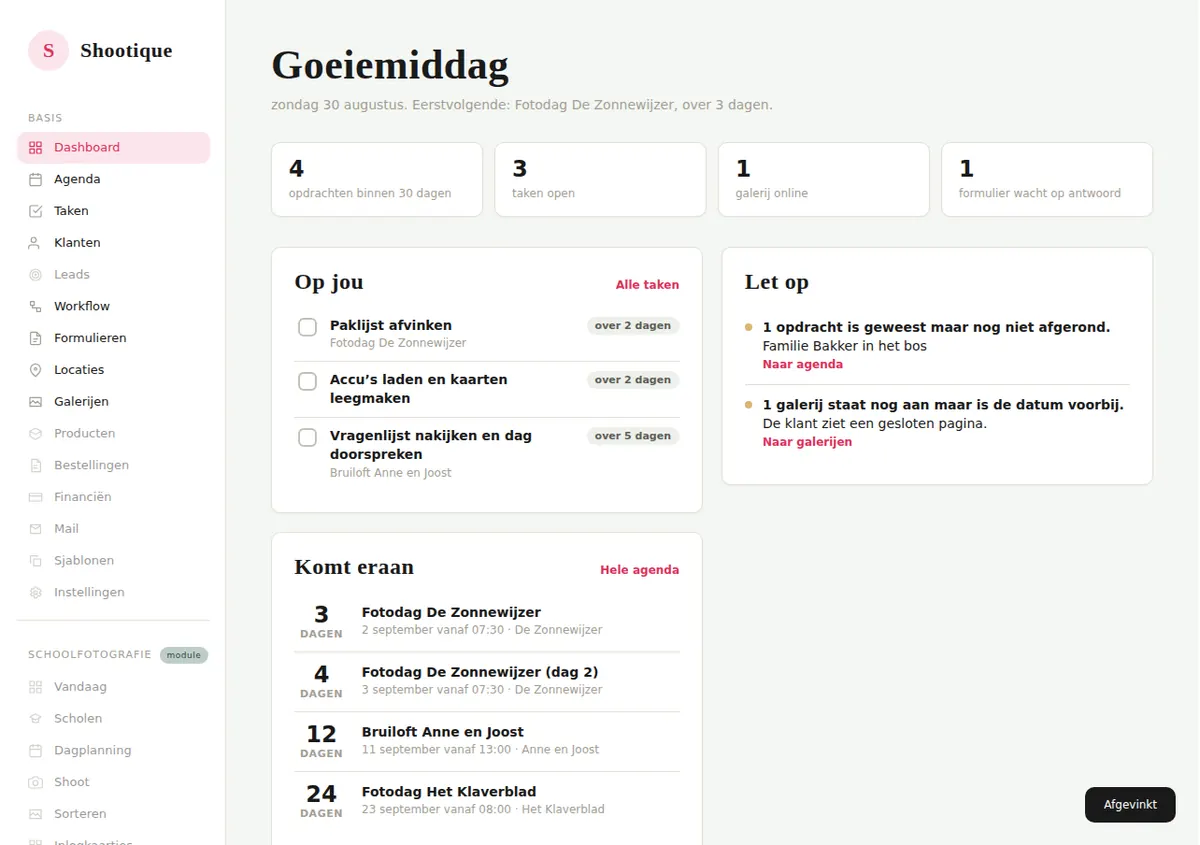 Een blik op het dashboard van Shootique